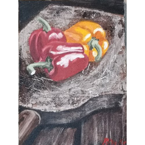 RinaArtSK 辣椒食物畫原創框牆藝術廚房靜物作者 RinaArtSK