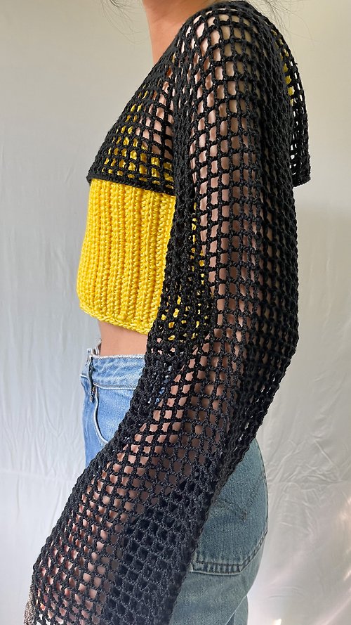 intabrand Crop Top ,Crochet ,y2k ,Net Top Long Sleeve