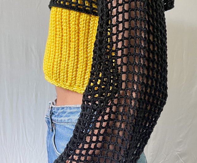 Buy Crochet Fishnet Sleeves Crop Top, Y2k Knitted Crop Top, Long Sleeve  Crochet Crop Top, Mesh Long Sleeve Top, Crochet Summer Top, Mesh Top Online  in India 