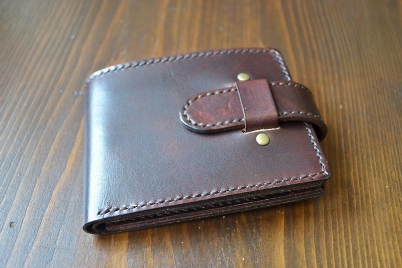 Genuine cowhide vegetable tanned leather handmade short wallet wallet with customized color printed with English text - Wallets - Genuine Leather 
