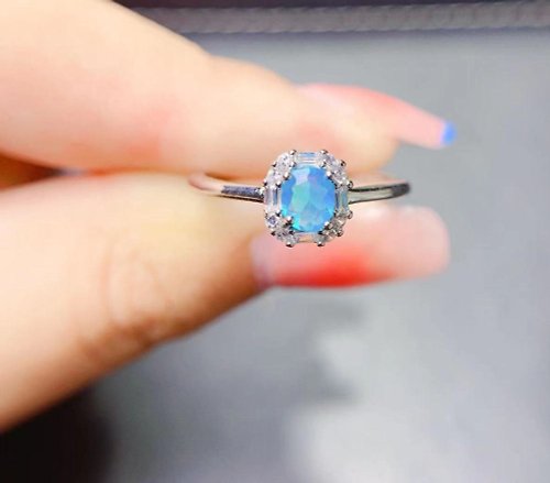Eratojewels Blue Opal Ring, Blue Opal Silver Ring, Natural Opal Gemstone, Opal Jewelry