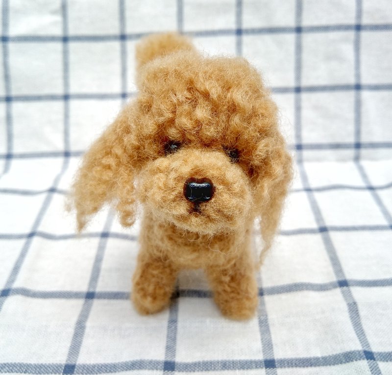 羊毛氈 寵物 復刻 仿真 狗狗 - 貴婦狗 貴賓犬 植毛款 (客製化) - 擺飾/家飾品 - 羊毛 咖啡色