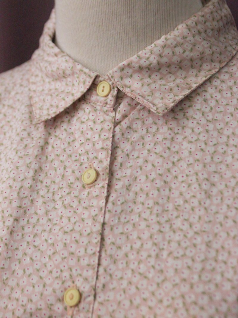 復古可愛甜美小碎花粉色寬鬆長袖古著襯衫 Vintage Blouse - 女襯衫 - 聚酯纖維 粉紅色