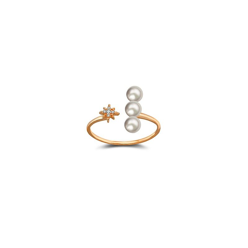 Star Open Diamond Ring With Pearl - แหวนทั่วไป - เครื่องเพชรพลอย สีส้ม
