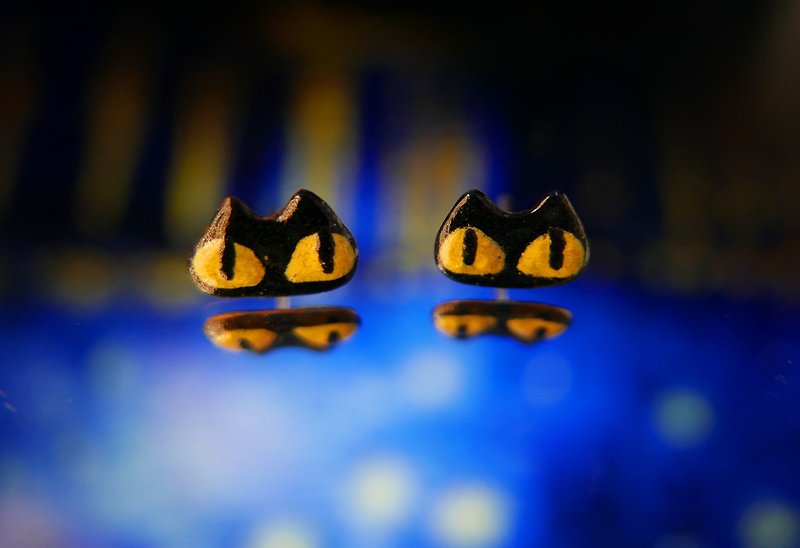 Halloween Series-Cat Type Pure Silver Earrings - Earrings & Clip-ons - Enamel Black