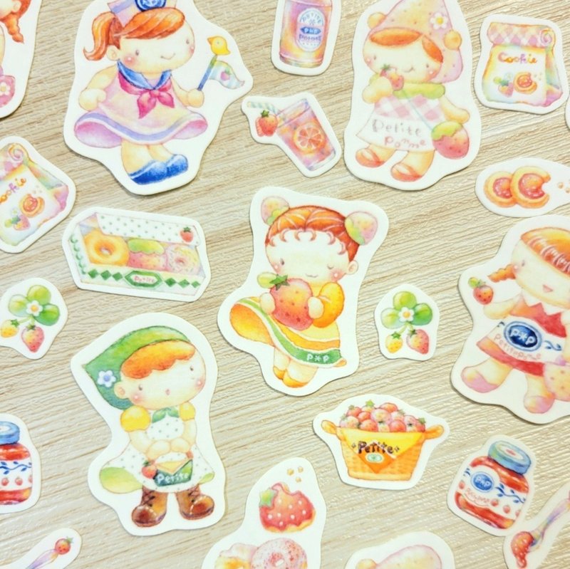 Strawberry girl illustration flake sticker - สติกเกอร์ - กระดาษ ขาว