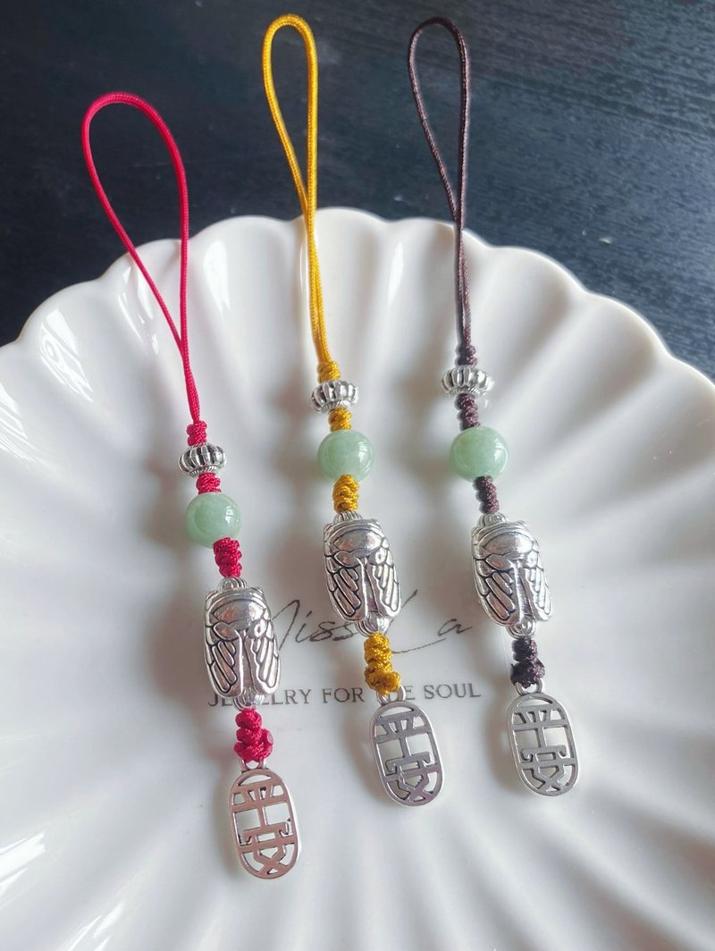 Natural Burmese Jade, a must-win exam, a blockbuster exam success pendant, mobile phone hanging - พวงกุญแจ - หยก สีเขียว