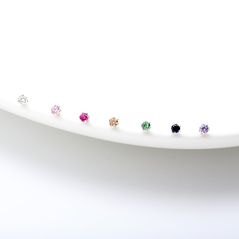 迷你 皇冠 3mm 瑞士 彩鑽 單鑽鋯石 一對 s925 純銀 耳環 耳夾 - 耳環/耳夾 - 鑽石 多色
