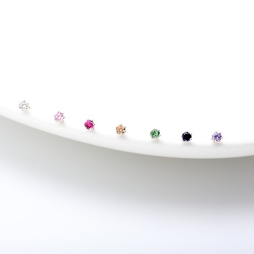 Angel & Me 珠寶銀飾 迷你 皇冠 3mm 瑞士 彩鑽 單鑽鋯石 一對 s925 純銀 耳環 耳夾