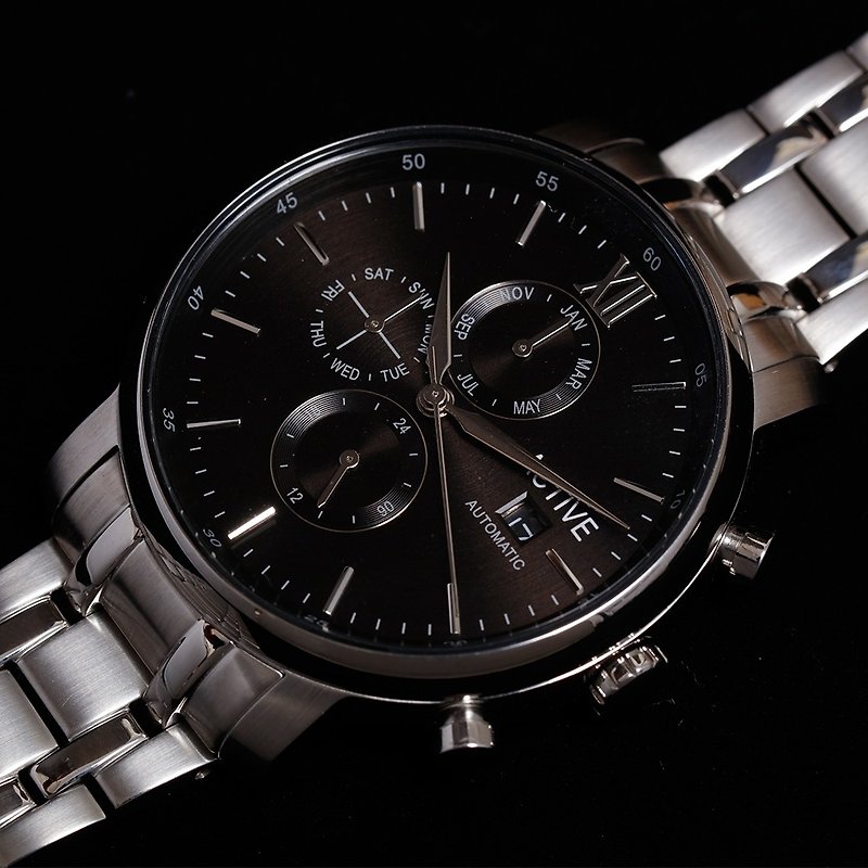 雅達飛自動機械系列 –黑盤精鋼帶 - 男裝錶/中性錶 - 不鏽鋼 黑色