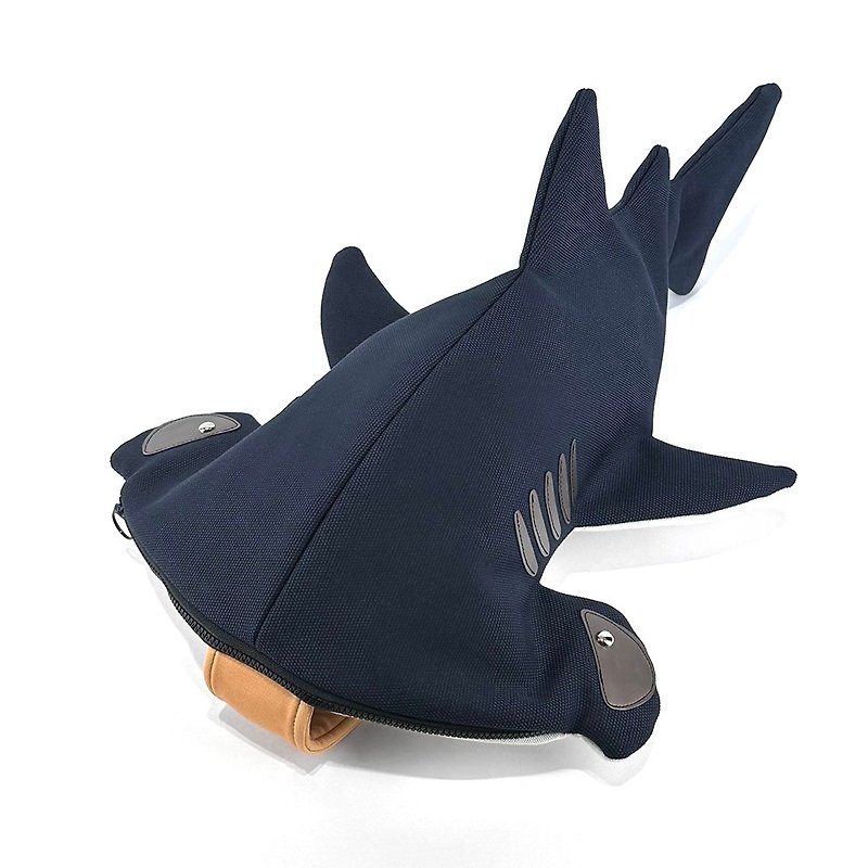 Design No.HS117b - 【Midnight Blue】Hammerhead Shark Shoulder Bags#L - กระเป๋าแมสเซนเจอร์ - ผ้าฝ้าย/ผ้าลินิน สีน้ำเงิน