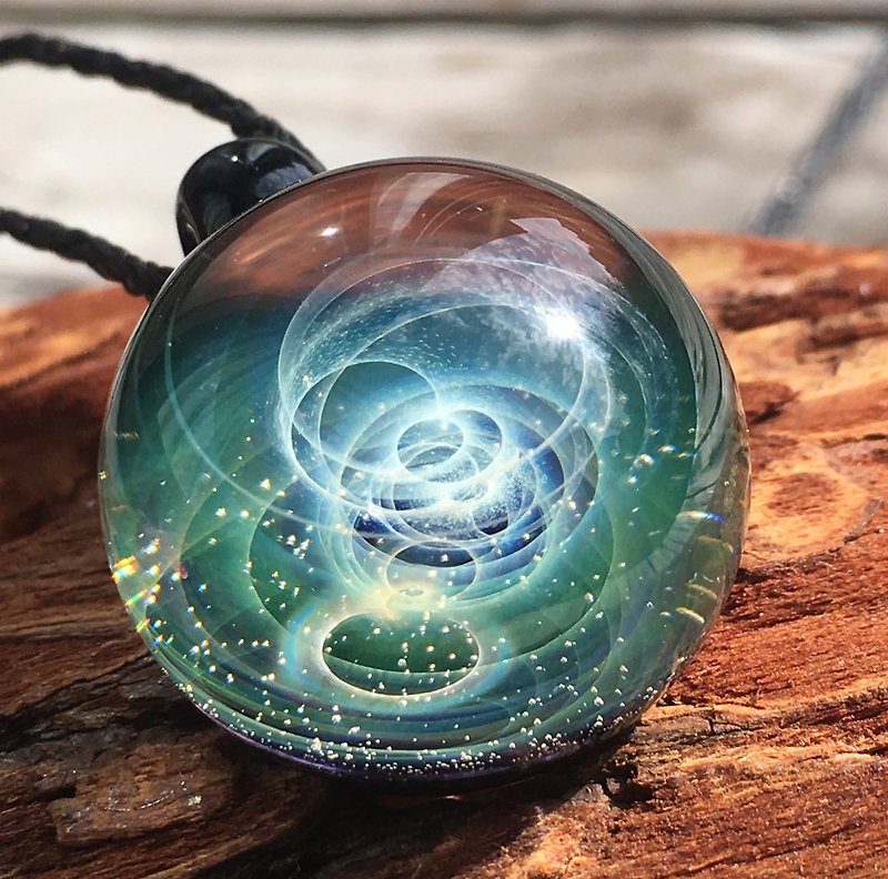 boroccus  A galaxy  Nebula image  Thermal glass pendant. - Necklaces - Glass Green