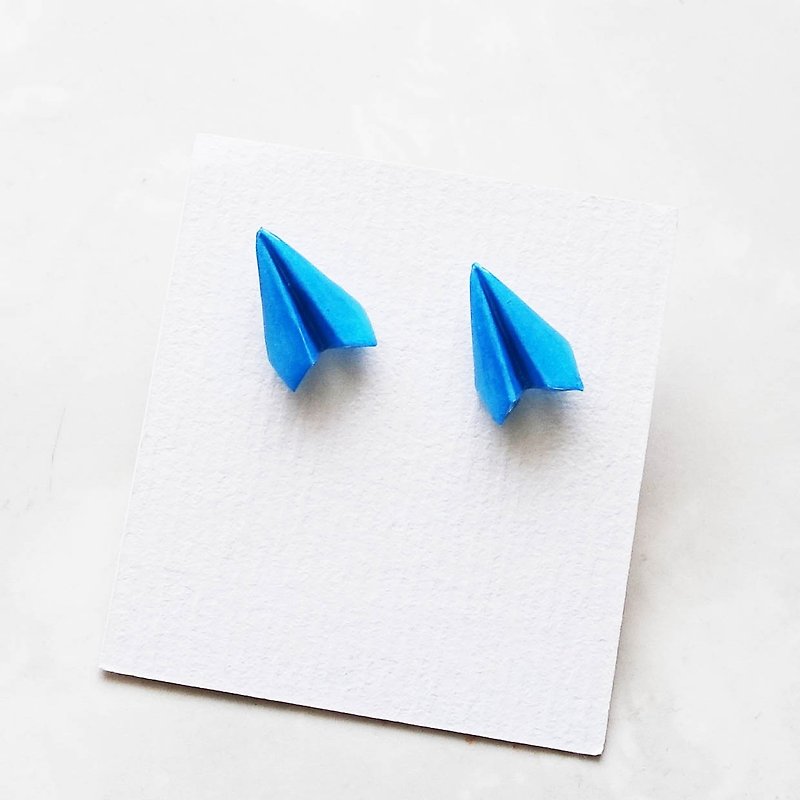 紙飛機藍色耳環 - 耳環/耳夾 - 紙 藍色