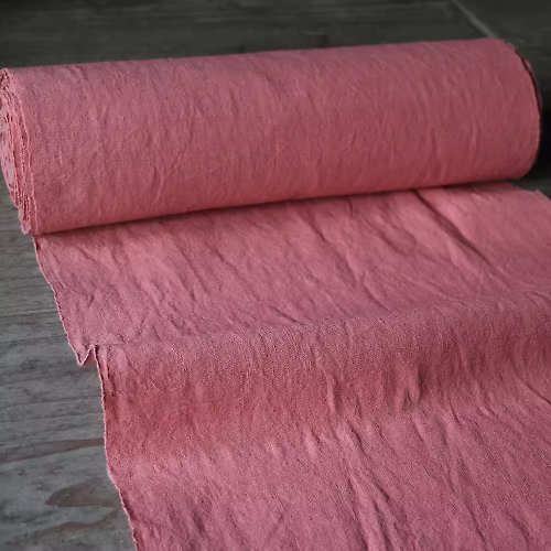 倚山人 手工織布 植物染 粉紅色 純棉粗布面料 寬幅40cm