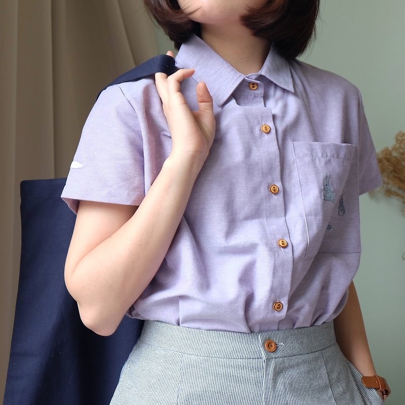 Rabbit Moon Shirt : Purple - 女襯衫 - 繡線 紫色