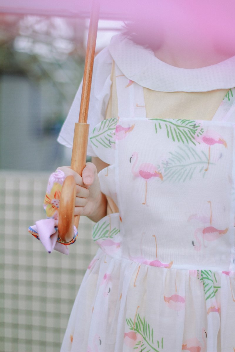 Flamingo green leaf organza skirt with dress skirt (heart candy) series [Witch Cat*Rita·Handmade] - One Piece Dresses - Silk White