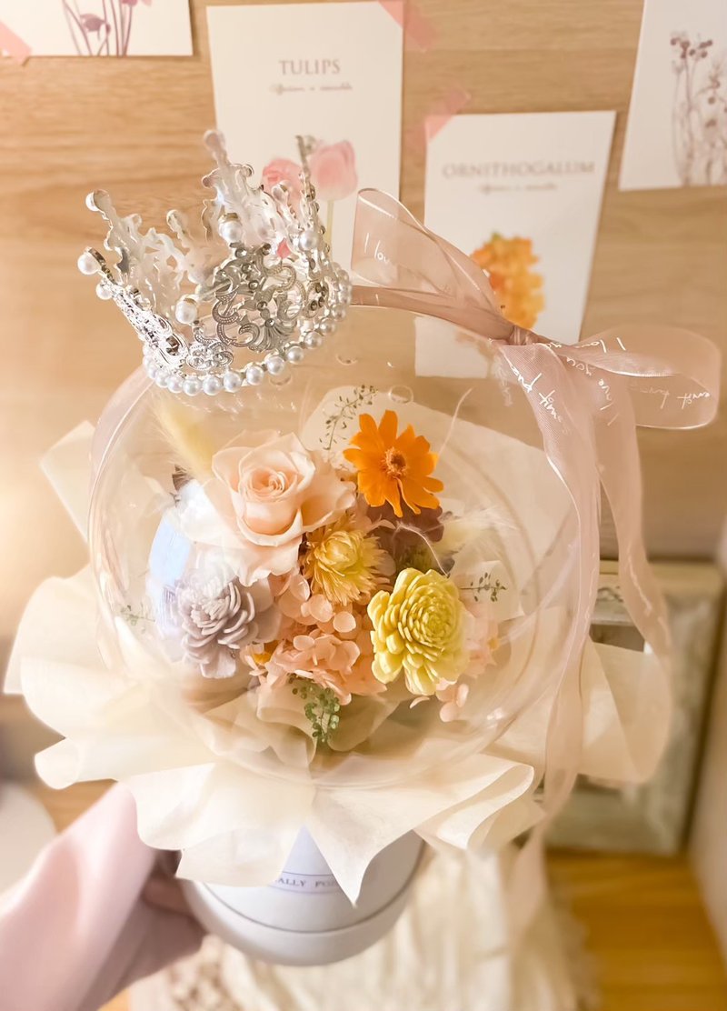 普羅旺斯皇冠永生波波球抱抱桶 永生花 玫瑰  禮物 聖誕禮 - 乾燥花/永生花 - 植物．花 粉紅色