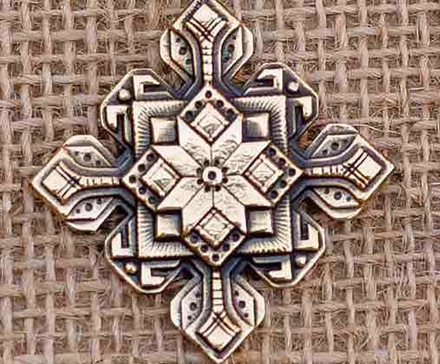 Alatyr 真鍮ネックレス ペンダント、ヴィンテージ ジュエリー、八角形