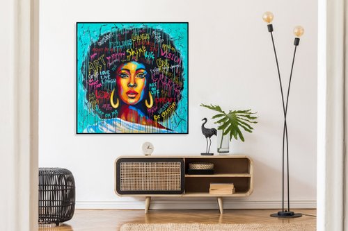 ポップアート 女性肖像画 黒フレーム付き 747800019_003.jpg