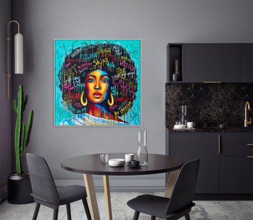 大きな絵画 カラフルなアフロセントリックなポップアート 肖像画