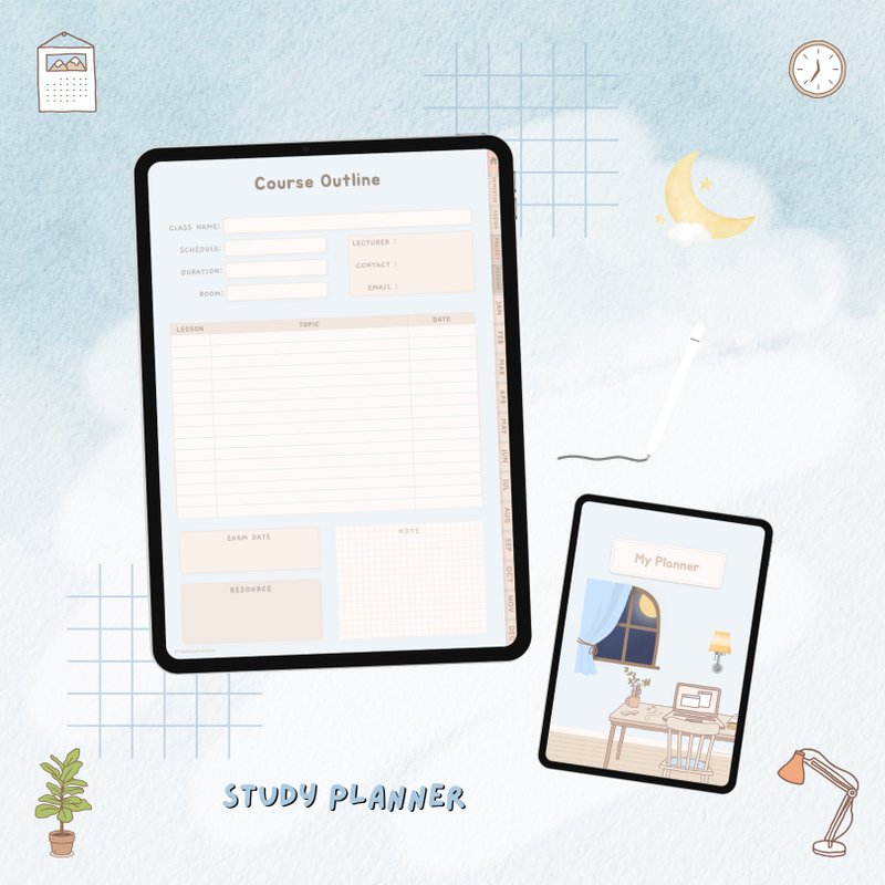 Digital Study Planner | Student Planner | Goodnotes | iPad Planner | Pastel Blue - 電子手帳及素材 - 其他材質 