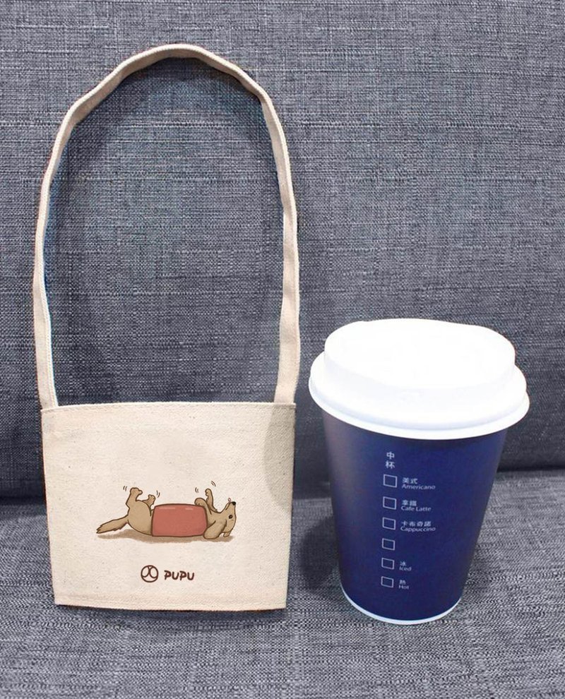 Heart-to-heart (cup holder)-Taiwan cotton and linen-Wen Chuang Shiba Inu-Environmental Protection-Beverage Bag-Fly Planet - กระเป๋าถือ - ผ้าฝ้าย/ผ้าลินิน ขาว