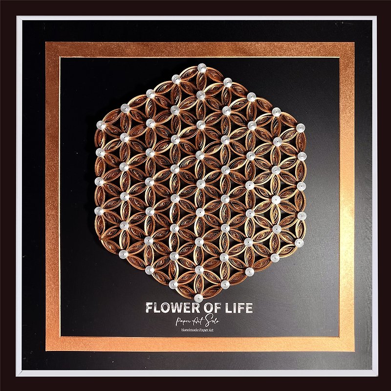 Handmade Paper Art - Flower Of Life (Small)  (w. Glass Plate Frame) - Items for Display - Paper Gold