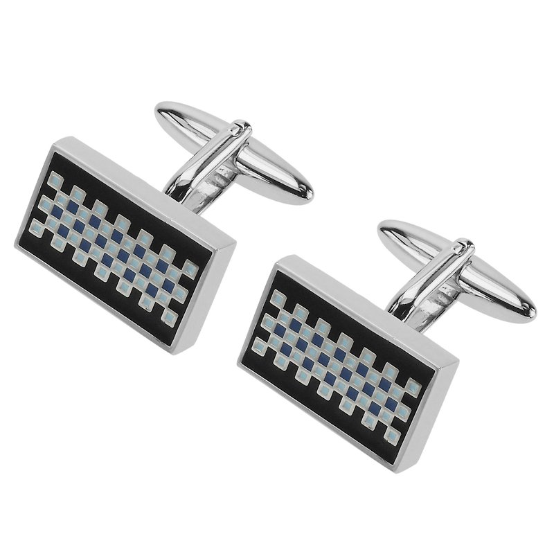 Blue Checkerboard Black Framed Cufflinks - Cuff Links - Other Metals Multicolor