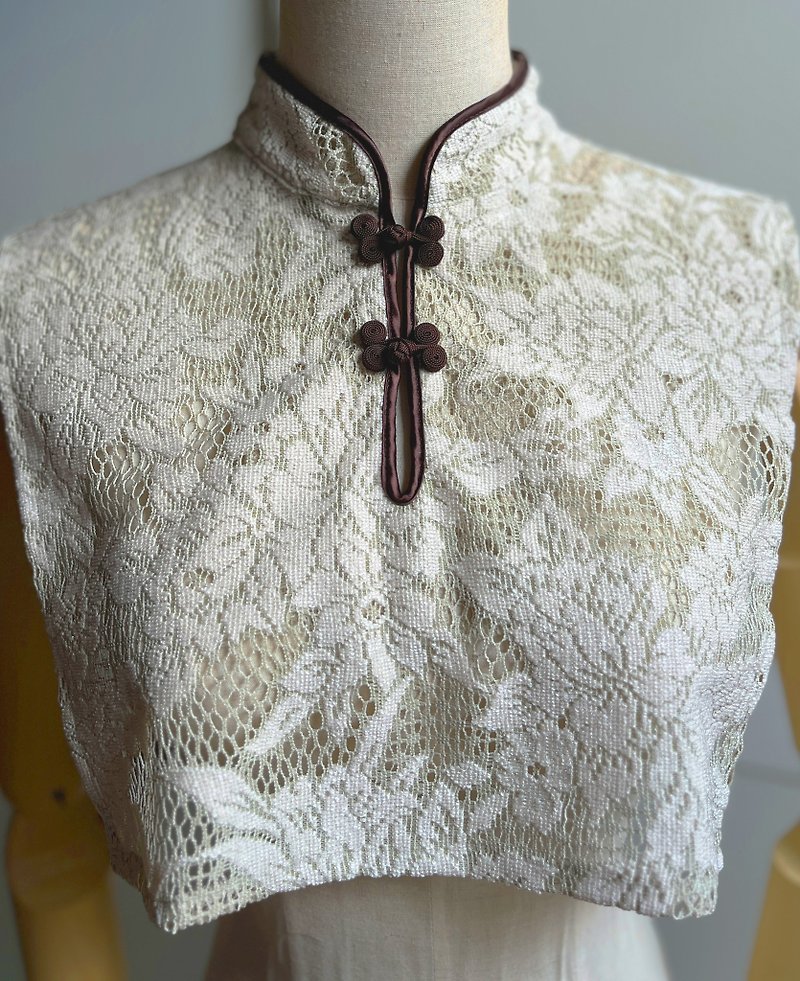 Resale item from 8:00pm on April 19th Lace Chinese collar / Moss green - Qipao - Polyester Khaki