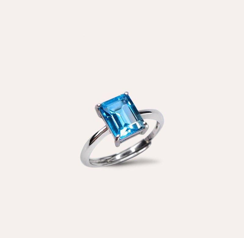 AND Stone blue rectangular 6*8mm ring classic series Emerald natural Gemstone - General Rings - Silver Blue