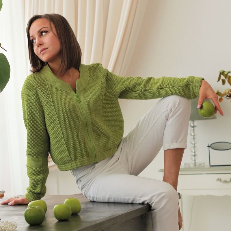 Crochet woman bomper jacket pattern pdf (electronic file, digital download) - Knitting, Embroidery, Felted Wool & Sewing - Cotton & Hemp Green