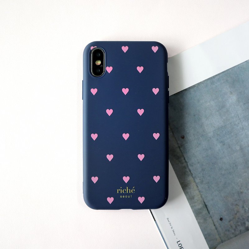 Pink love dark blue mobile phone case - เคส/ซองมือถือ - พลาสติก สีน้ำเงิน