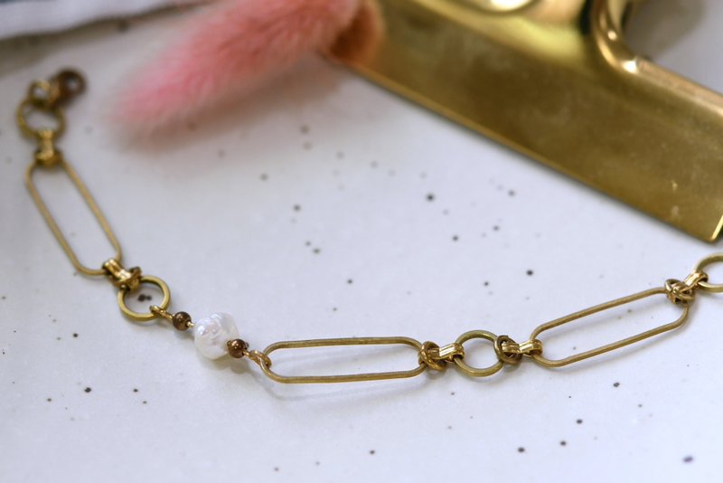 Pearl NO.15│ 珍珠x黃銅 │ 黃銅手鍊 - 手鍊/手環 - 銅/黃銅 