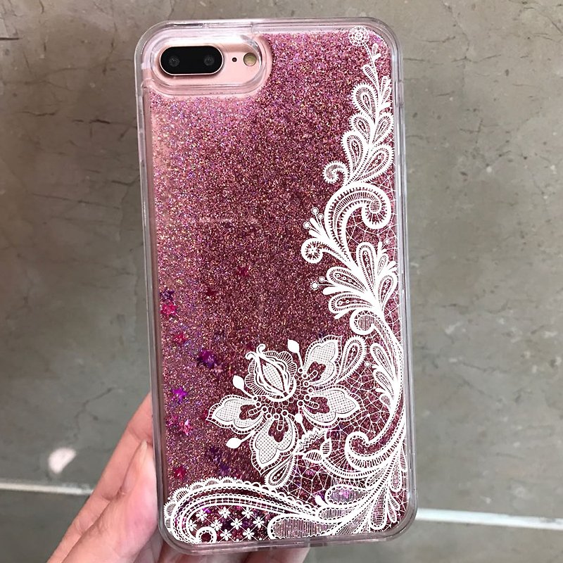 Liquid Glitter Pink Floral Glittering Case for iPhone 8, iPhone 8 Plus, iPhone 7 7Plus 6/6s 6/6s Plus, more colors options - เคส/ซองมือถือ - พลาสติก สึชมพู