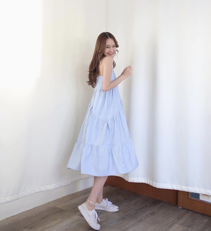 Carnation dress - Baby blue - 洋裝/連身裙 - 棉．麻 藍色