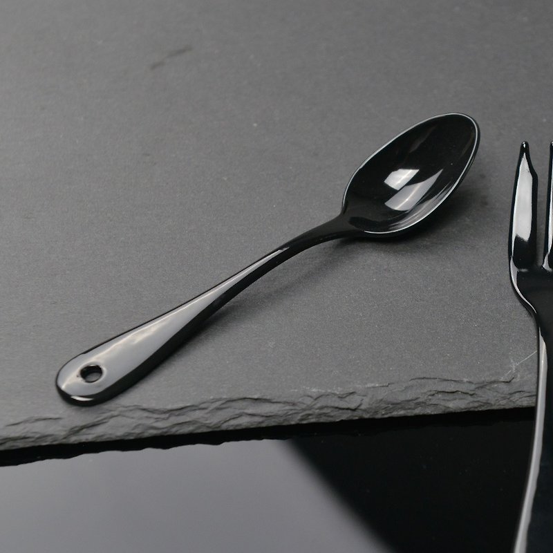 Japan Takasang Metal Japanese Black Enamel Fruit Dessert Spoon-2pcs - Cutlery & Flatware - Enamel 