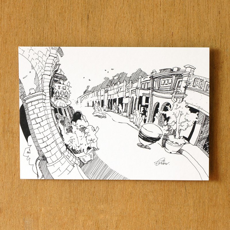 【一色】系列手繪風景明信片『台灣 ‧ 三峽老街』 - 卡片/明信片 - 紙 黑色