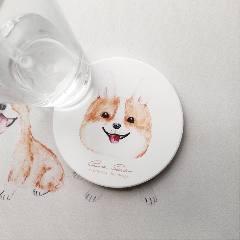 Ceramic Absorbent Coaster Corgi Gogi Animal Coaster Dog Coaster - Coasters - Pottery Orange