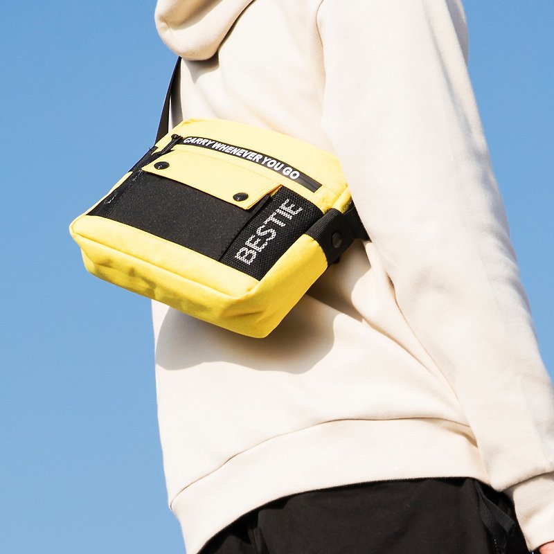 Waterproof Small Side Backpack Shoulder Bag Crossbody Bag Small Bag Travel Men and Women-Stereo Yellow - กระเป๋าแมสเซนเจอร์ - ไนลอน สีเหลือง