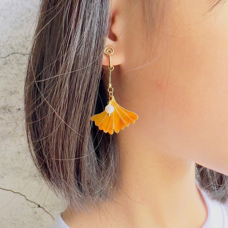 Mrs. Bark's Ginkgo Leaf Earrings - Earrings & Clip-ons - Resin Orange