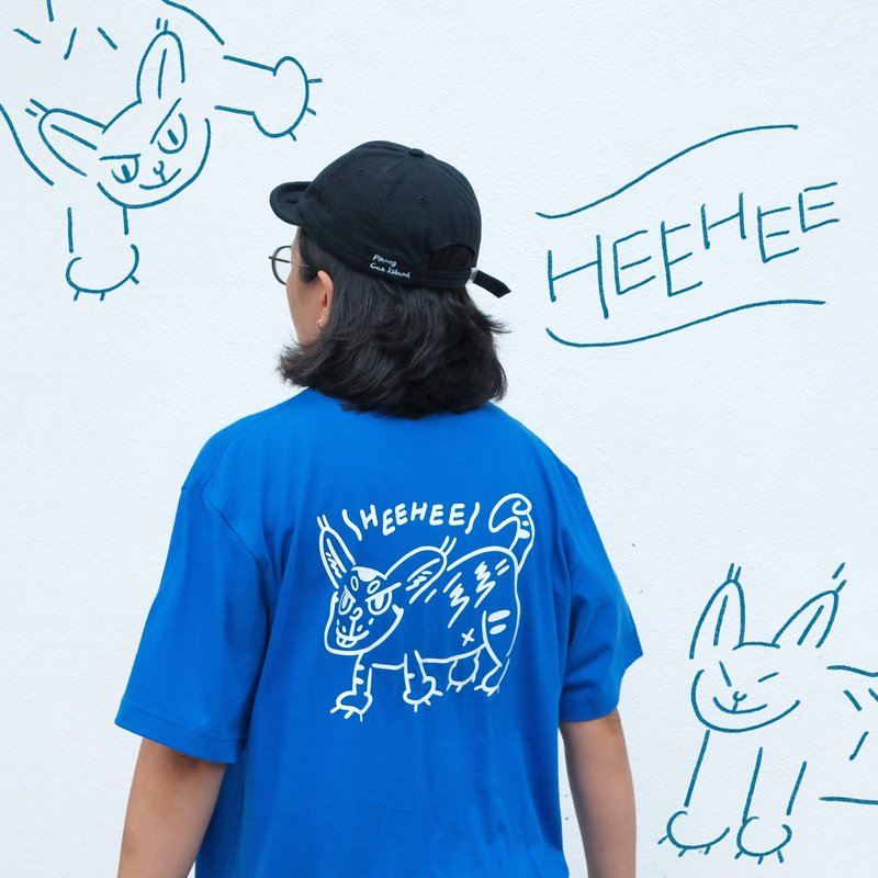 [Pre-order] Cat Island T-shirt / Sapphire Blue Monster Cat Three Points - Women's T-Shirts - Cotton & Hemp Blue