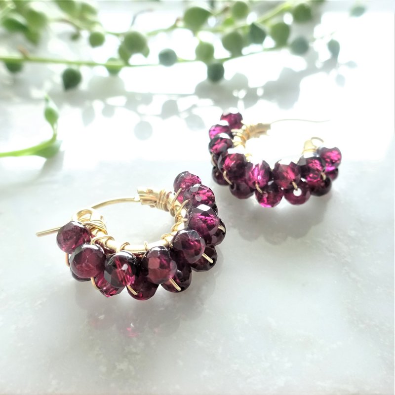 14kgf Garnet wrapped earring - ต่างหู - เครื่องเพชรพลอย สีแดง