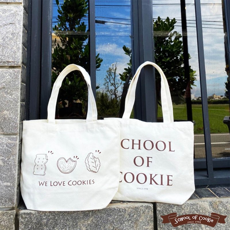 Cookie Castle canvas pouch [I LOVE COOKIE] double-sided design - Handbags & Totes - Cotton & Hemp White