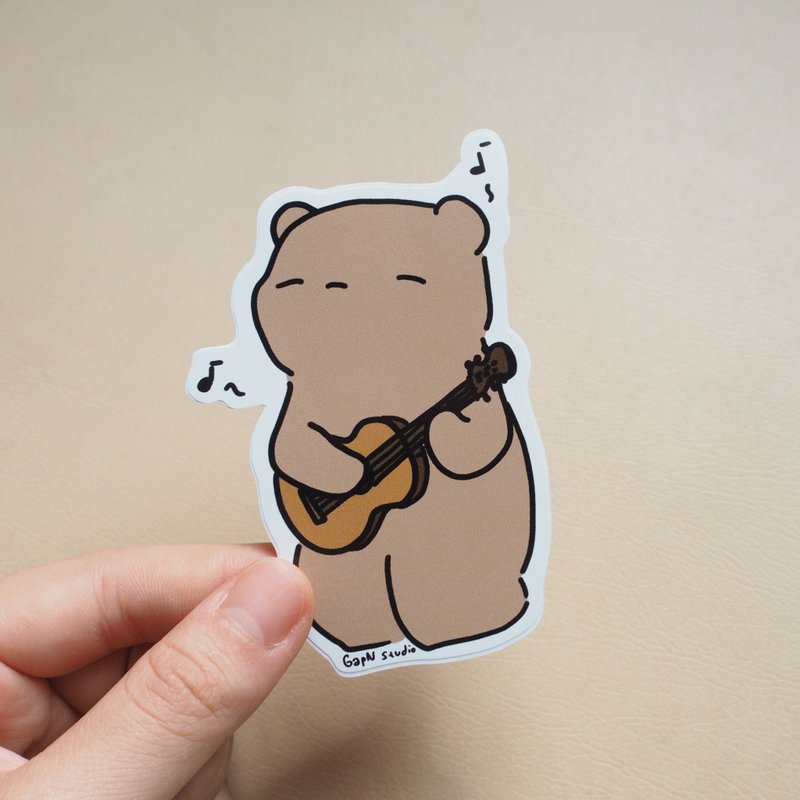 Guitar Good Bear Sticker - 貼紙 - 防水材質 咖啡色