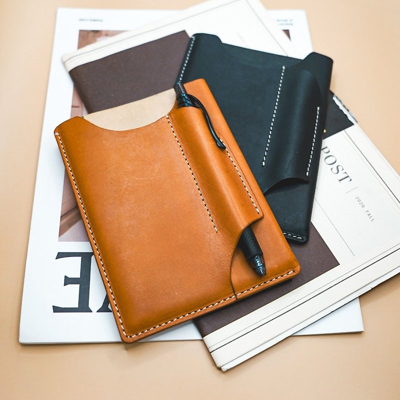 A6 notebook leather storage sleeve with A6 weekly planner, customizable hot stamping/embossing - ปกหนังสือ - หนังแท้ 