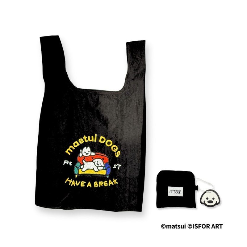 matsui DOGS 防水背心彩色電繡購物袋 黑 - 手提包/手提袋 - 防水材質 