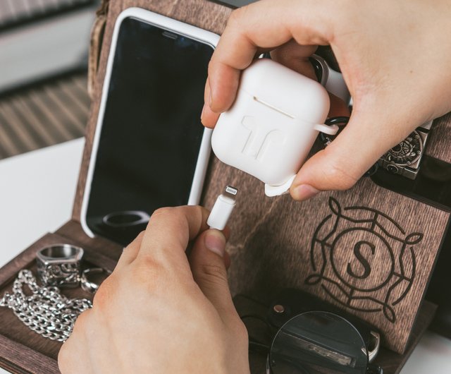 ◇ 木製 電話ドッキングステーション ウォレットスタンド 時計