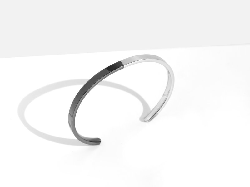 Polished 2-Tone Cuff Bracelet | Grey | Personalised Gift - Bracelets - Stainless Steel Gray