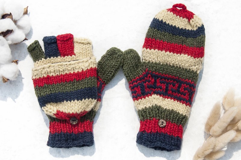Hand Knitted Warm Touch Gloves Windproof Gloves Hand Knitted Pure Wool Knitted Gloves/Detachable Gloves/Inner Brush Gloves/Warm Gloves Christmas Gifts Valentine's Day-Spanish Colors - Gloves & Mittens - Wool Multicolor
