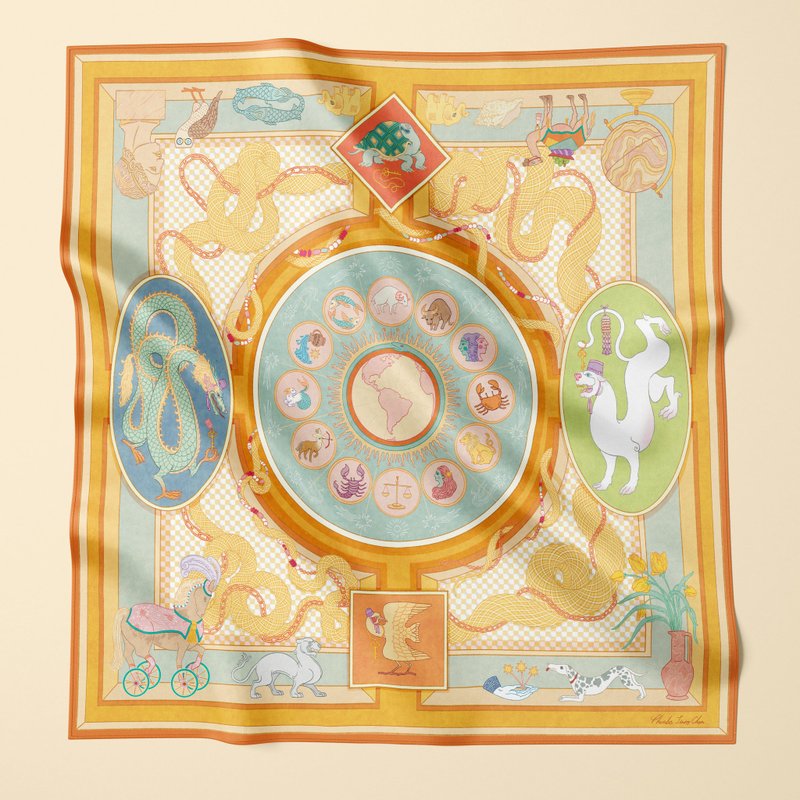 Ouroboros Silk Scarf 65cm - Scarves - Silk Gold